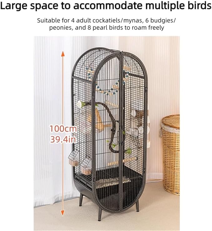 Elegant Large Bird Cage with Support Legs, Metal Birdcage with Accessories, 39.4in Luxury Parrot Aviary for Lovebirds, Cockatiels, Grey Parrots(Light Gray)
