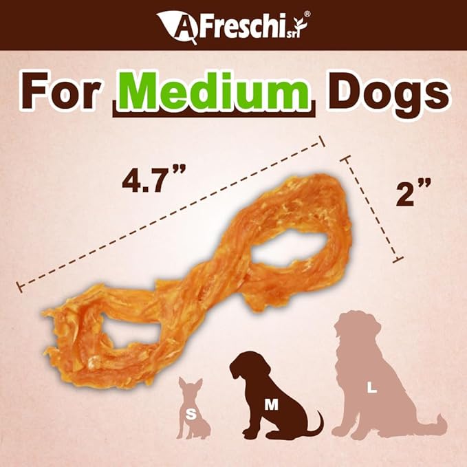 A Freschi srl Turkey Tendons for Dogs, USA-Sourced, Healthy Dog Treats, Rawhide-Free Puppy Chews, Long Lasting, All Natural, Hypoallergenic Dog Treats for Medium Breeds, 20 Count Box Rope (M)