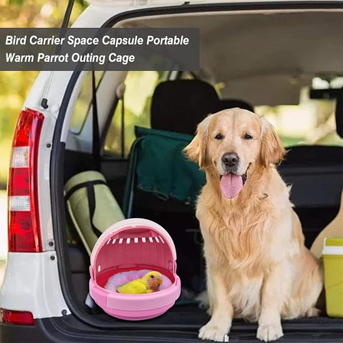 Portable Parrot Travel Cage Handheld Bird Carrier with Pink Plush Nest Small Lightweight Pet Birds Case for Parakeets and Young Parrots
