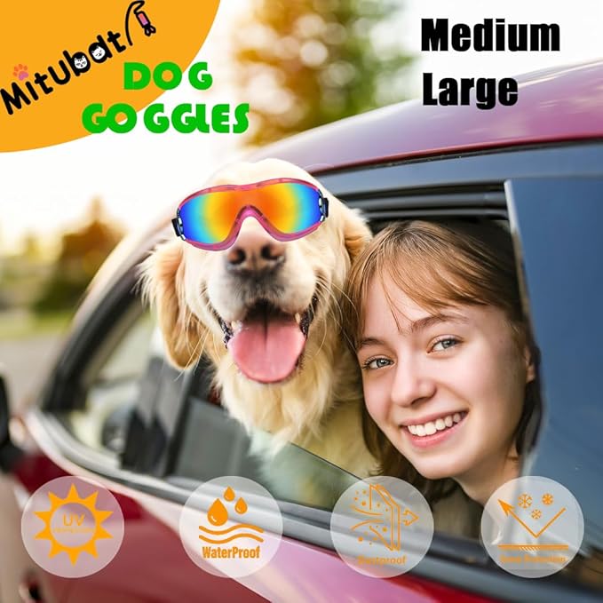 Dog Sunglasses Pet Goggles for Medium Large UV Protection Wind Protection Dust Protection Adjustable Strap Dog Glasses Suitable for Snow Beach Motorcycle