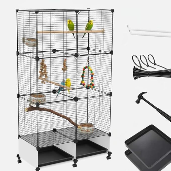 Lightweight Bird Cage with Removable Tray and Adjustable Perch – Portable Small Animal Cage with Single Lockable Door, Easy to Clean & Move for Parrots, Parakeets, Cockatiels, and Finches-L