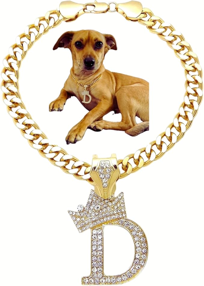 Initial Letter Cuban Chain Dog Chain Pet Chain Pet, Cat, Puppy Necklace (D, 10")
