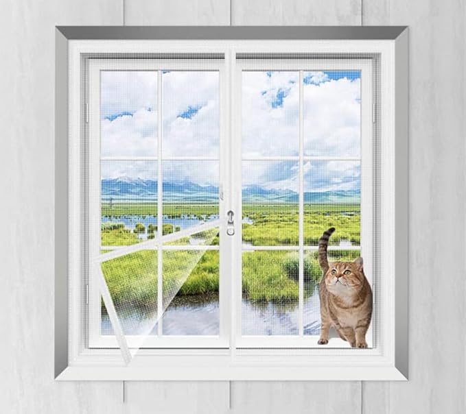 Cat Balcony Net Window Screen Mesh with Zipper Opening,Cat Safety Net Anti-Falling Netting for Balcony Window,Anti-Mosquito Insect Fly Screen Fiberglass Mesh (White,47x59inch)
