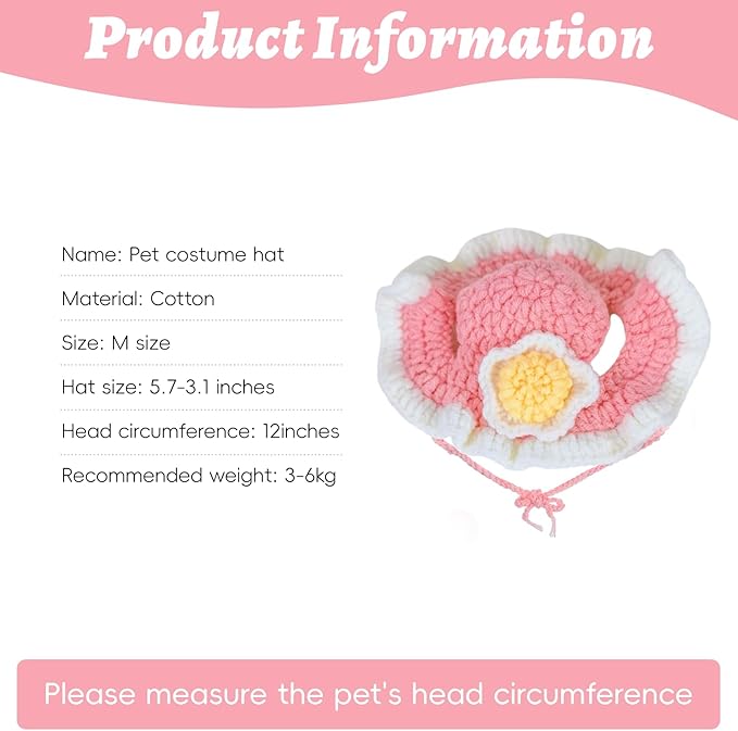 Cat Hat for Cats, Pet Cute Halloween Christmas Party Costume Accessories Headwear Comfortable for Puppy Cat Kitten Pet Puppies 11-14" (Pink)