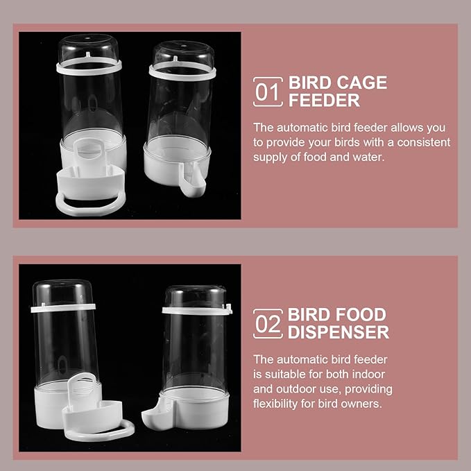 2pcs Automatic Bird Cage Feeder and Water Bottle Set, Parrot Cage Feeder with Food Dispenser, Bird Feeding and Watering Supplies for Cockatiels and Parakeets
