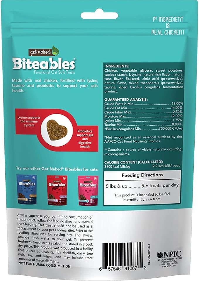 Get Naked Biteables Natural Soft Treats for Cats, Essential Health, Land & Sea Recipe, 3 oz, 1 Pouch (Pack of 2)
