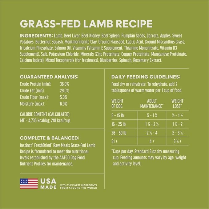 Instinct Freeze-Dried Meals, FreshDried Bites, Natural Dog Food, Grain-Free - Grass-Fed Lamb, 14 oz. Bag
