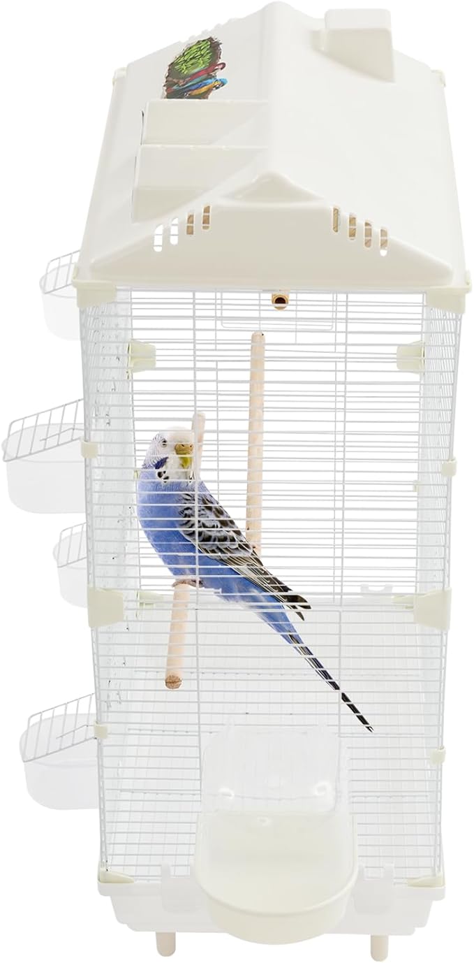 Two-Tier Bird Cage, 30 Inch Pigeons Parrot Birdcage with Safe Rotary Door Lock, White Parakeet Cage for Small to Medium Birds, Easy Access Double Doors. (D)