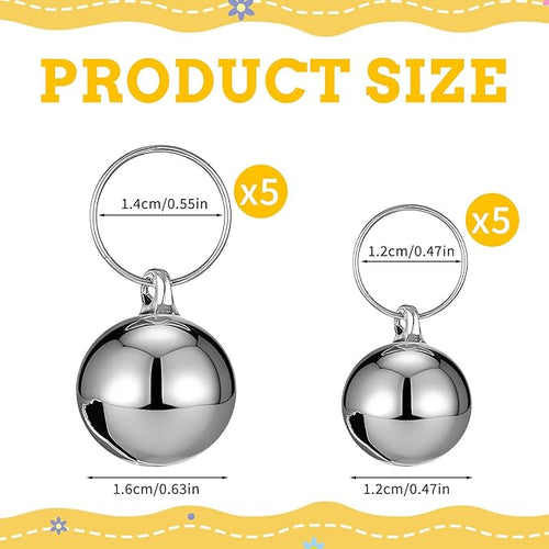 10 Pack Silver Dog Bell, Pet Bells Collar Bells for Small Dogs Cat Collar Charm Hanging Ring Decoration Pet Pendant Accessories Anti-Lost Training Bell DIY Crafts for Pets Daily Use (2 Sizes)