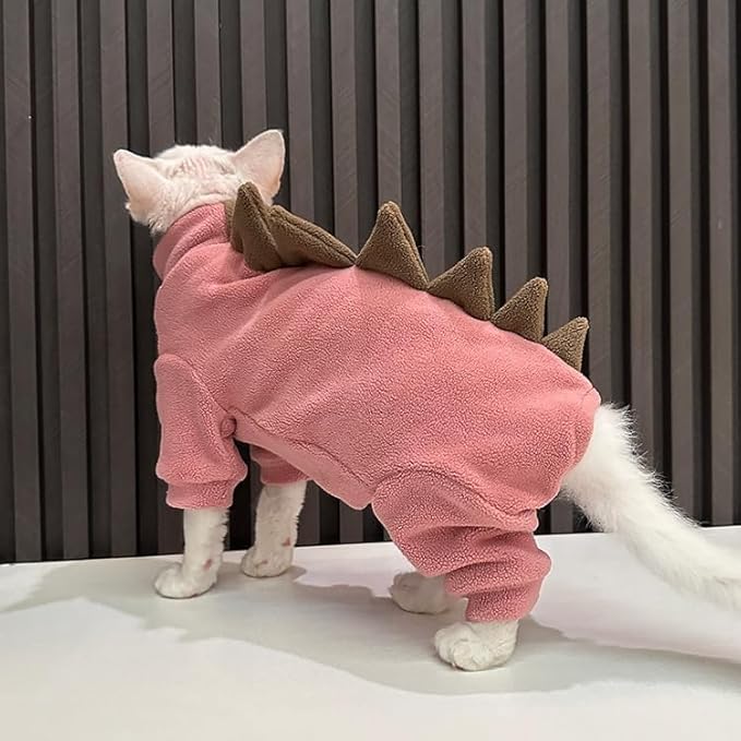 Sphynx cat Clothes, Dinosaur Costume, Hairless Cats Warm Clothes for Cornish Rex and Devon Rex (Red, M(3.5-5.5lbs))