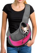 YUDODO Pet Sling Carrier for 10-15 lbs Small Dogs & Cats – Hands-Free Puppy Carrier with Safety Hook, Large Zipper Pocket, Soft Breathable Mesh, Adjustable Strap & Reflective Strip (Pink 1.0 L)