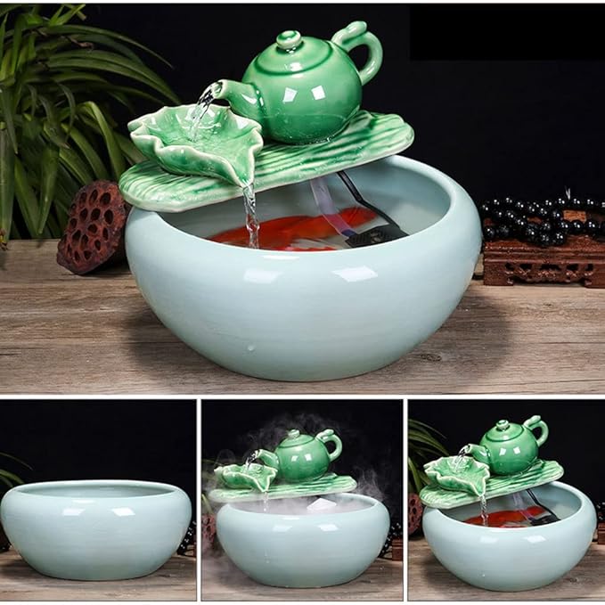Fish Tank Aquarium Fish Tankchinese Style Ceramic Flow Water Fountain Office Living Room Table Top Fish Culture Bowl Aquarium Starter Kits Glass Fish Tank(B,42cm)