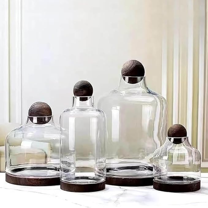 Glass Aquarium, Miniature Landscape Terrarium Glass Fish Tank with Wooden Base, Modern Betta Fish Tank, Small Aquarium for Home and Office Decoration,XL