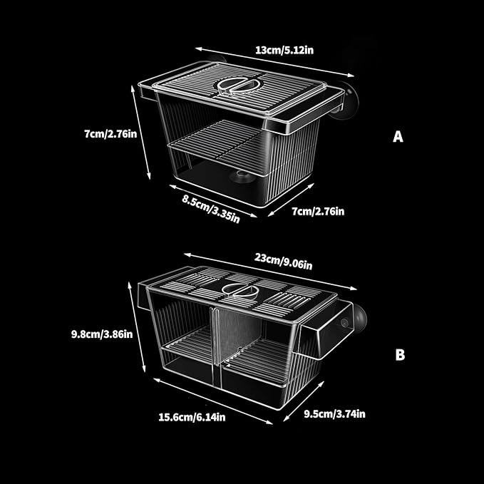 2PCS Clear Breeding Box Safe Incubator for Aquarium Fish Shrimp Fry Protections with Water Circulations 2 Dividers Fish Breeding Tanks