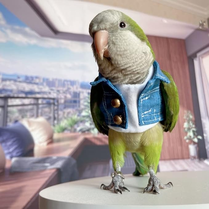 Bird Costume Bird Diaper Flight Suit Bird Jeans Fake Two Pieces Bird Clothes Cosplay Photo Prop for Parrots Lovebird Parakeet Cockatiel Small Animals Apparel (Without Diaper,Cockatoo)