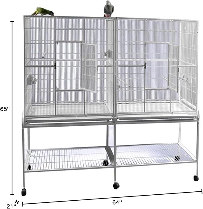 Double Flight Bird Cage with Divider Color: Platinum