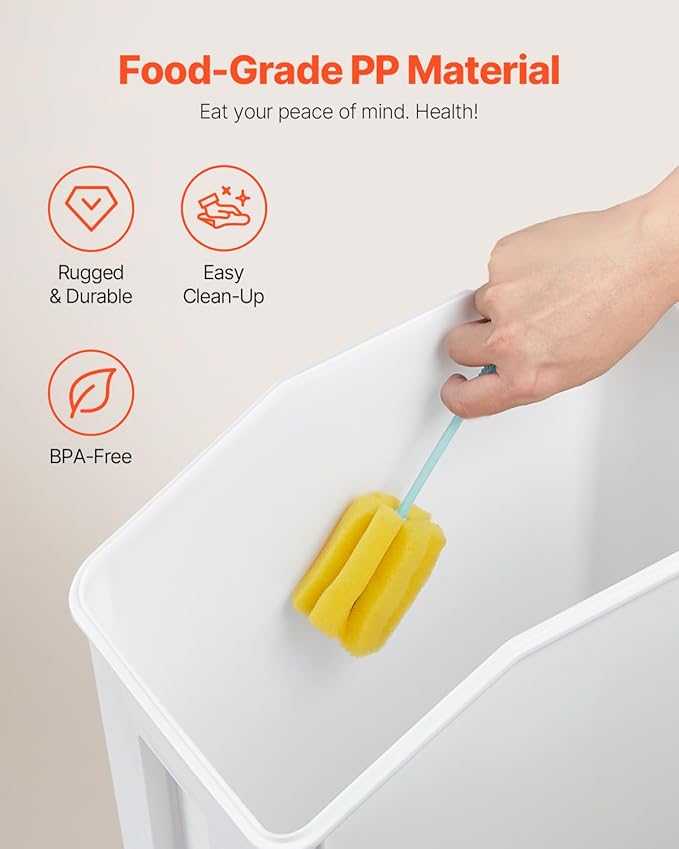 VEVOR Rice Storage Container, 3.5Gal/15Lx2 + 4.5Gal/20Lx2 Large Dog Food Dispenser Bin, Kitchen Ingredient Grain Cereal Bin, Pet food Containers with Wheels, 4 Measuring Cups, Airtight Lid, 4 Pack
