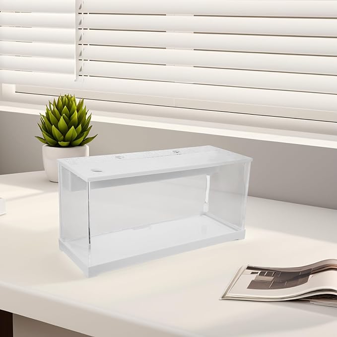 Small Acrylic Betta Fish Tank with LED Light, Desktop Silent Filter Circulation Aquarium for Home and Office, Water Change-Free Easy-Care Fish Bowl, White