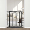 Fairy Baby 29.5"-33.5" Baby Gate for Doorways, Dog Gate for Stairs No Drill, Pressure Mounted Safety Pet Barrier with Arch Design, Auto Close Tension Metal Baby Gate with Door Indoor Outdoor, Black