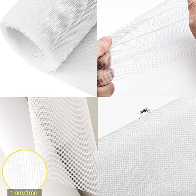 Cat Balcony Net Window Screen Mesh with Zipper Opening,Cat Safety Net Anti-Falling Netting for Balcony Window,Anti-Mosquito Insect Fly Screen Fiberglass Mesh (White,47x47inch)