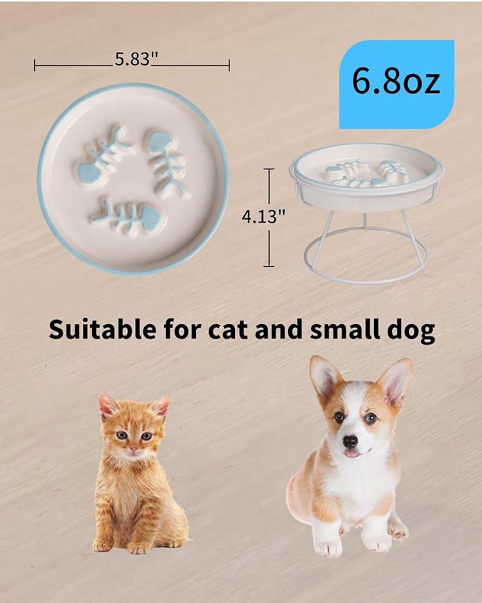 Ceramic Fish-Bone Slow Food Bowl for Cats and Dogs, Dishwasher Safe, Non-Toxic, Engaging Design, Prevents Obesity