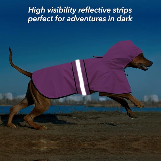 Dog Raincoat, Waterproof Coat with Hood Reflective Pet Rain Jacket with Leash Hole, Lightweight Dog Slicker Poncho for Walking (Pink, XX-Large)