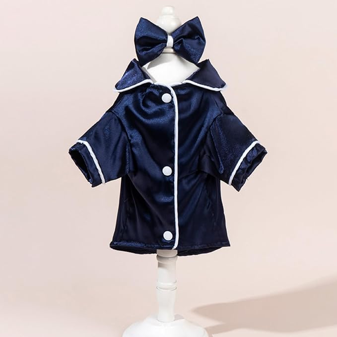 Cat Puppy Costume Elegant Satin Pajamas with Bow Headband 2PCs Set Pet Sleepwear Cute Pet Outfit Cosplay Partywear Photoshoots (Blue Set,Medium)