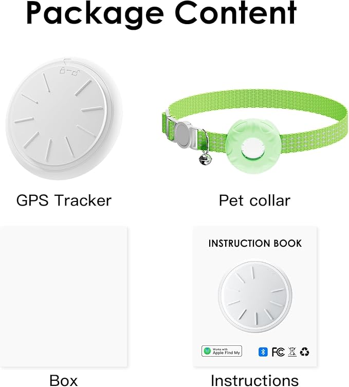 Cat Tracker, MINI Pet Tracker for Cats, No Monthly Fee GPS Tracker for Cat, Compatible with Apple Find My App(Only iOS), Real-Time Tracking, Precise Positioning, Smart Alerts, Green