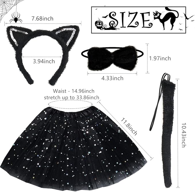 Halloween Animals Cosplay Costume Set - Tutu Skirt Animals Headband Bowtie and Tail Costume Accessories