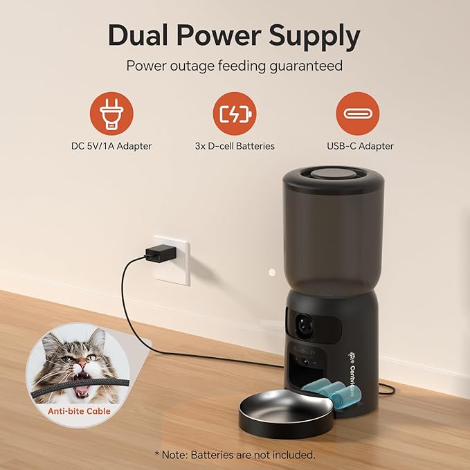 Automatic Cat Feeder with Dual 2K Camera, 5G WiFi with Night Vision, Cat Food Dispenser with App Controlled Pet Feeder, 2-Way Audio, Pet Feeder for Vacation & Work, Freshness Seal, Black