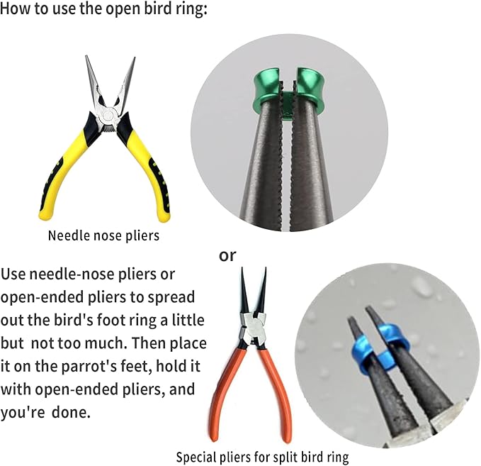 Open Bird Ring Bird Band Bird Foot Ring Bird Leg Bands Rings for Birds Tags Aluminum Alloy Split Ring Mixed Color for Parrots Hibiscus Bird Finches Etc 50Pcs (ID 4.4MM)