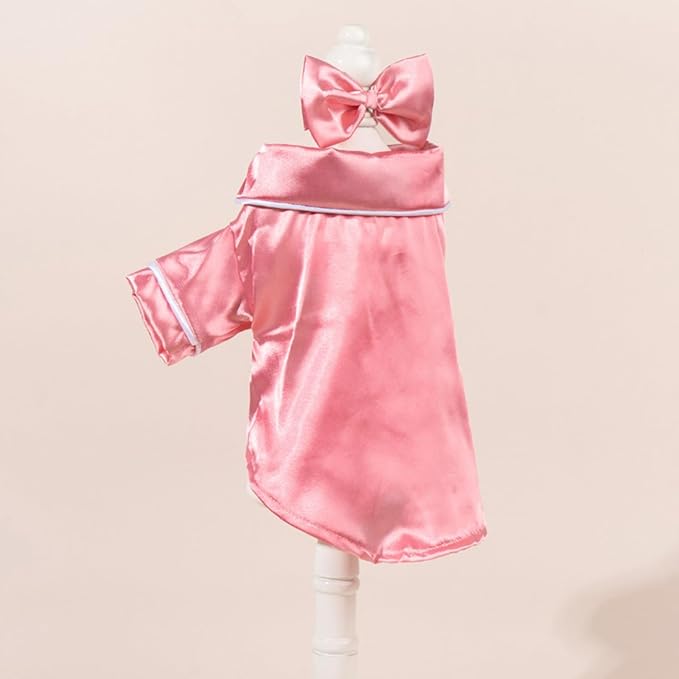 Cat Puppy Costume Elegant Satin Pajamas with Bow Headband 2PCs Set Pet Sleepwear Cosplay Multiple Sizes for Cat Small Dog (Pink Set,Large)