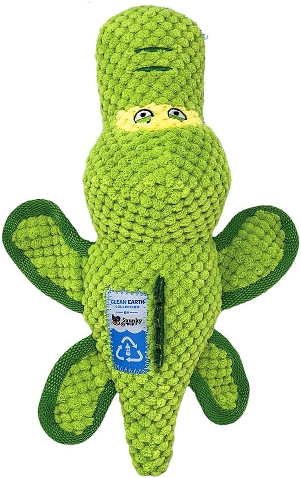 Spunky pup Clean Earth Plush Dog Toy with Squeaker - Recycled, Eco-Friendly, Floats for Beach, Lake, Pool - Gator
