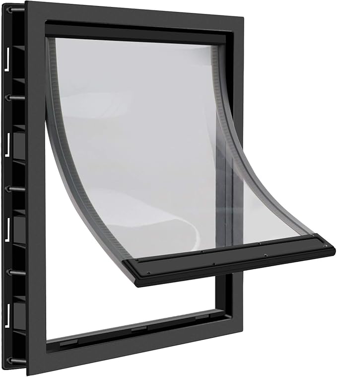 CEESC Dog Door with Soft Transparent Magnetic Flap and Snap-in Closing Panel, Premium PVC Plastic Pet Door for Small Medium Dogs and Puppies(L,Black)