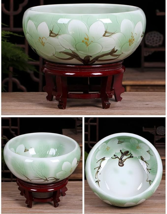 Aquarium Aquarium Fish Tank Blue and White Ceramic Goldfish Bowl Home Living Room Office Desktop Fish Culture Bowl Aquarium Starter Kits Fish Tank Decorations (Color : A, Size : 50CM)