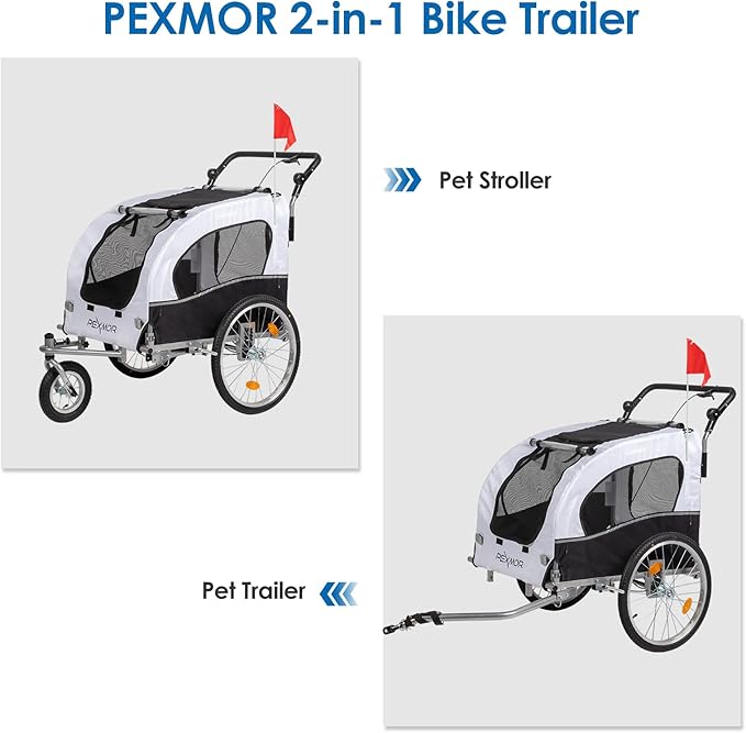 PEXMOR 2-in-1 Dog Bike Trailer, Pet Stroller Bike Trailer for Dogs w/Universal Hitch, Dog Cart for Bicycle Wagon Cargo Carrier w/Shock Absorber & Universal Wheel