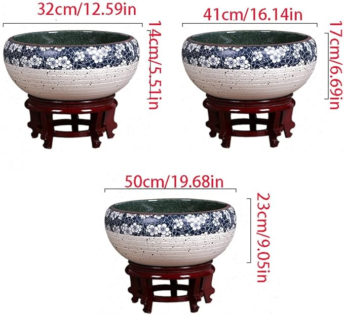 Fish Tabk Ceramic Goldfish Bowl Fish Tank Living Room Home Desktop Fish Culture Cylinder Feng Shui Lucky Fish Bowl Cool Fish Tank(A,50CM)