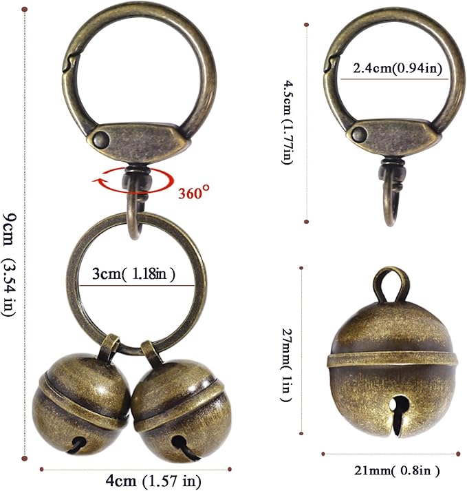 Copper Dog Bells for Collars with Quick-Release Clasp - Audible Safety Trackers for Medium to Large Dogs, Outdoor Collar Accessories(Bronze)