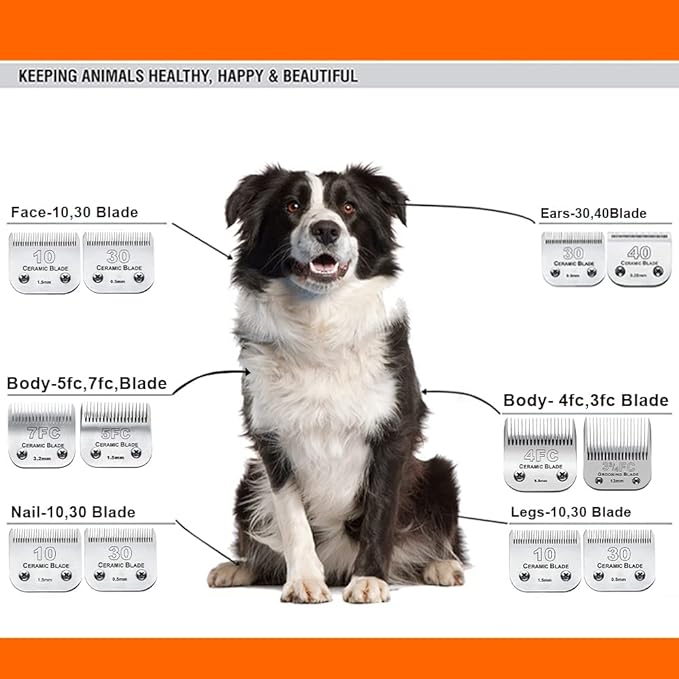 Dog Grooming Clipper Replacement Blades Compatible with Andis Pet Clipper/Oster A5/Wahl KM Series Dog Clipper,Ceramic Blade & Stainless Steel Blade(10+30+7FC+5FC)