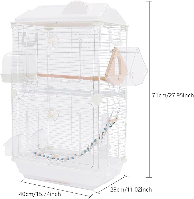 27.95 inch Flight Bird Cage Portable Bird Carrier Travel Bird Cage for Conure Sun Parakeet Green Cheek Conure Lovebird Budgie Finch Canary Travel Birdcage with Handle and Perches