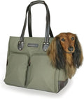 DJANGO Waxed Canvas & Leather Dog Carrier Tote Bag – Premium Soft-Sided Travel Dog Purse with Safety Leash, WR Lining, Zipper Pockets – Everyday Pet Carrier for Small Dogs up to 20 lbs (Olive, Large)