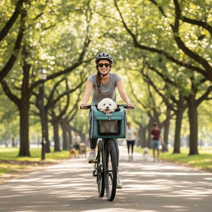New Dog Bike Basket - Premium Dog Basket for Bike, Secure Pet Basket for Rides with Safety Strap, Dog Carrier Backpack Carrier with Dog Bowl by Luniko Shop (Blue)