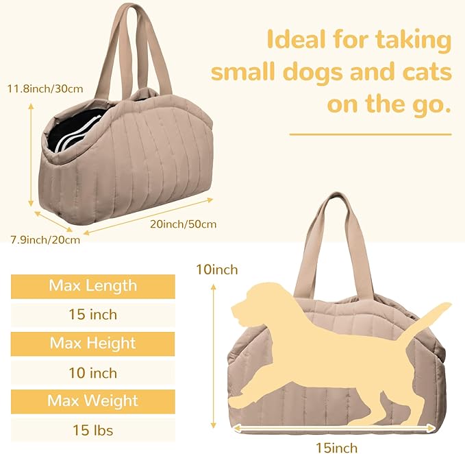 Dog Purse Carrier for Small Dogs - Dog Carrier Purse with Secure Harness Clip, Dog Tote Bag for Small Dogs and Puppies - Brown