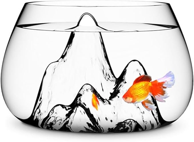 Fish Bowl Creative Desktop Glass Aquarium Tank with Raised Mountain Peak Modeling Decorative Living Room Transparent Glass Aquarium Aquarium Decorative Ornaments for Home Use Aquariums(19x25x16cm)