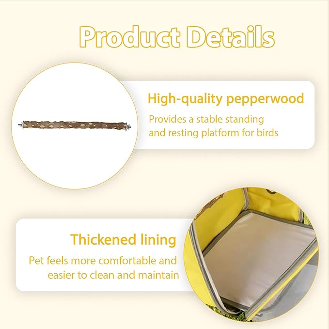 Transparent Parrot Backpack,12 Holes Ventilate Space Capsule Carrier,Stick Wooden Standing Perch,Portable Double Shoulder Outdoor Pet Backpack Carrier for Birds and Pets (Yellow,with Stick)