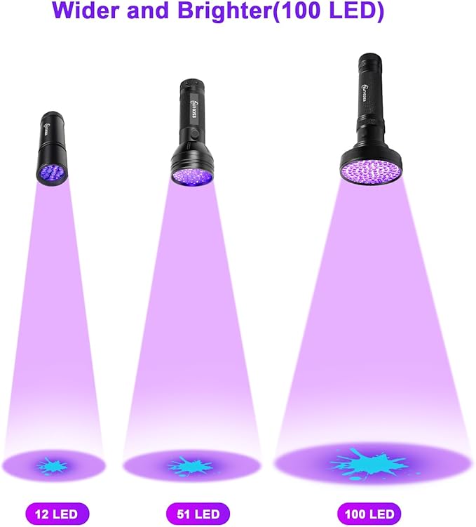 ESCO LITE Escolite UV Flashlight Black Light 100 LED& 51 LED Blacklights for Pet Urine