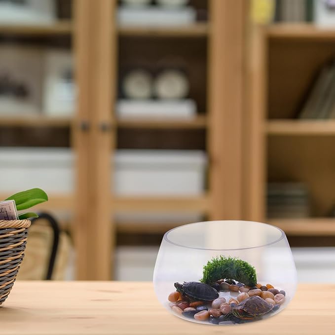 Mikikit Glass Turtle Bowl Fish Tank Thick Small Fish Bowl Hydroponic Planter Desktop Aquarium Suitable for Home Micro Landscape and Aquatic Pets