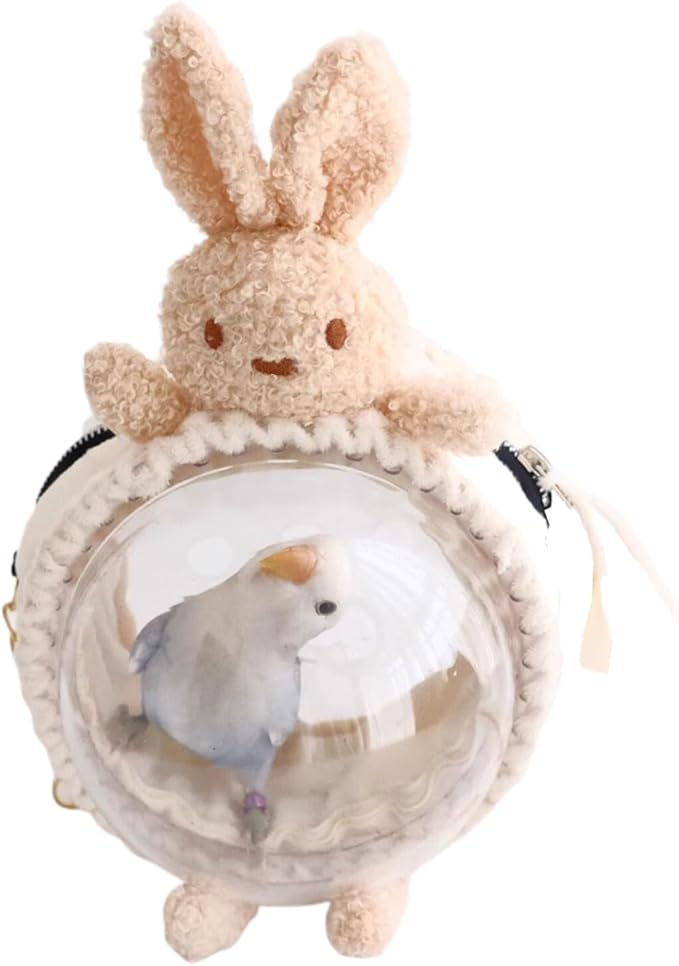 MANON ROSA Bird Carrier Backpack – Breathable Travel Bag with Clear Dome, Cute Cozy and Lightweight for Small Parrots Parakeet Lovebirds Budgie Cockatiel Sugar Gliders Hamsters Rabbits (Rabbit,Large)