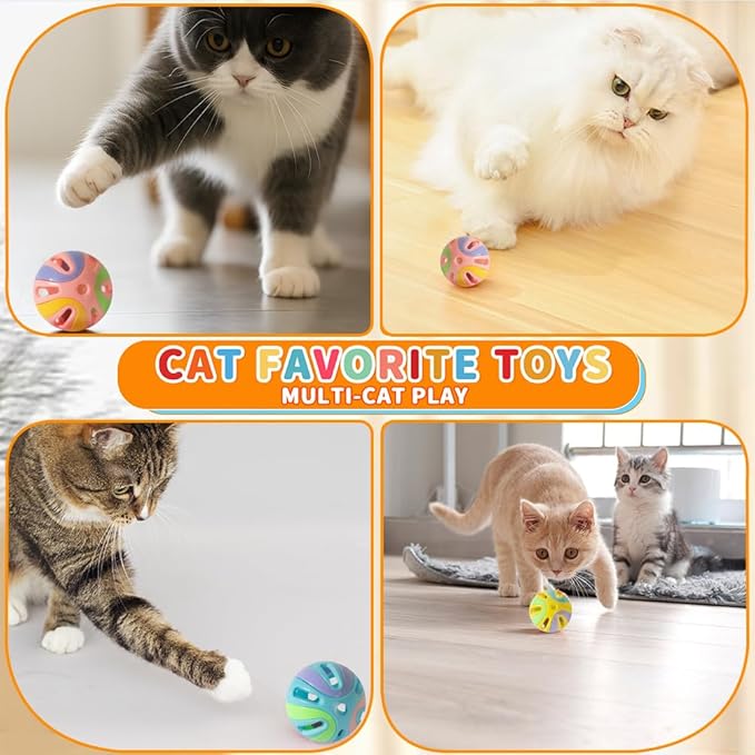 Colorful Cat Toy Balls with Bell, Interactive Hollow Design, Plastic, Training Exercise Toy (Yellow 6 Pack)