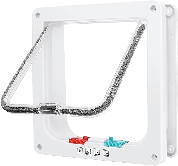 Cat Door, Safety Pet Door with 4 Way Lock, Weatherproof & Easy Installation Cat Flap Door for Interior Exterior Door, Window, Wall(Medium, 5.98in x 5.7in Flap)